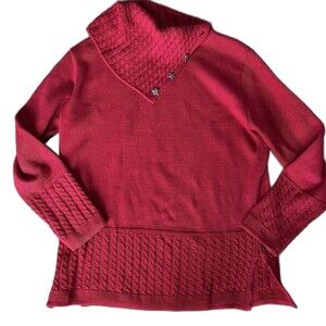 Cold Water Creek Cowl Neck Button Sweater Womans Xs Red Holiday Classic Cotton